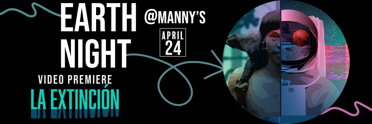 A banner to Introduce as part of the news section: Earth Night, for the premiere of video"La Extinction" Image of an Astronaut and a native sur American tribe person.